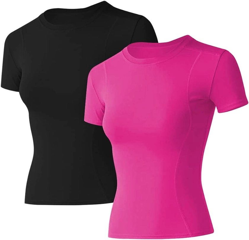 Loovoo Women Workout Shirts 1/2/3 Pack Athletic Compression Tee Dry Fit Yoga Gym Basic Tops