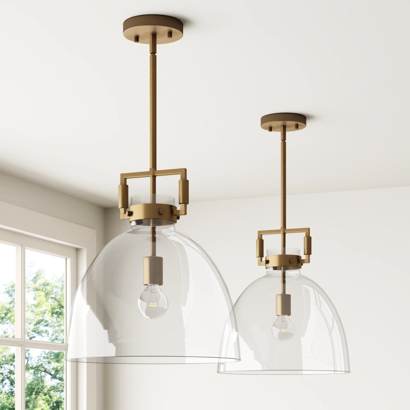 Glass Dome Pendant Lights Brass (Set of 2)