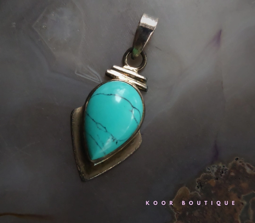 Vintage Turquoise Pendant Sterling Silver Pendant - Etsy