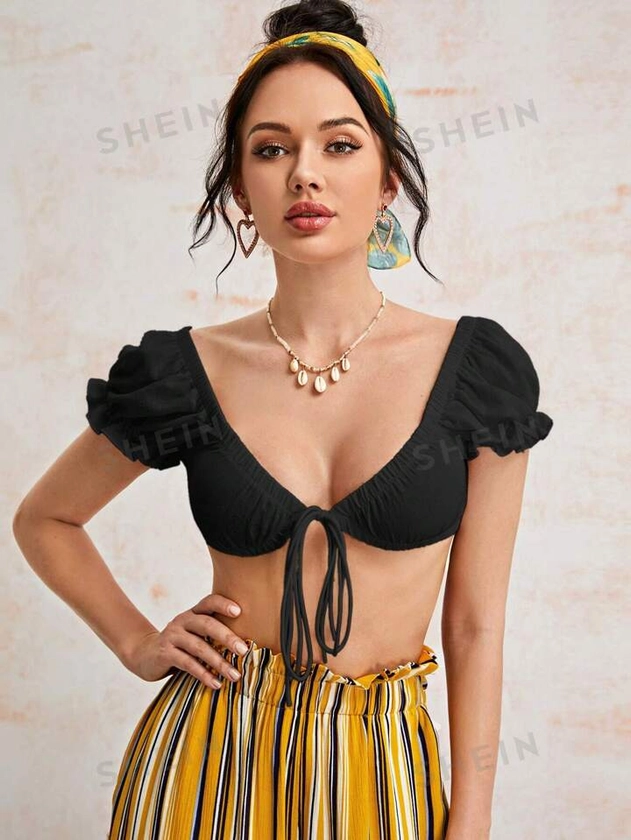 SHEIN WYWH Top Corto Plisado Con Tirantes Unidos