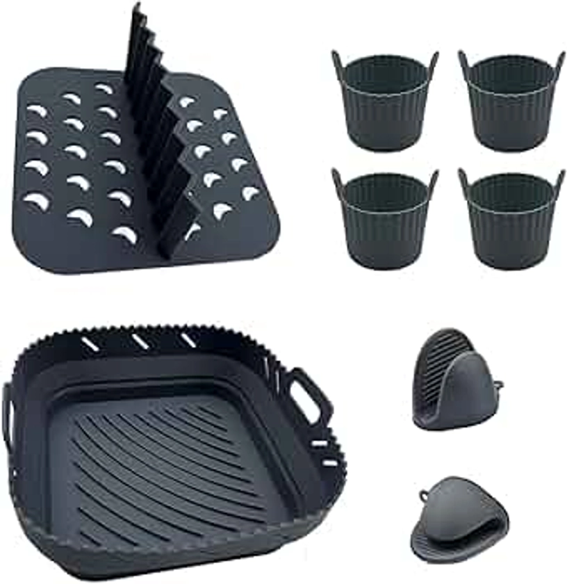 Silicone Air Fryer Liner Set with Divider by Magla, Compatible with Cosori 5.5L, Ninja Speedi 5.7L, Tefal 6.5L etc., Air Fryer Accessories, Including Mitts and Muffin Cases/Egg Moulds, UK Brand