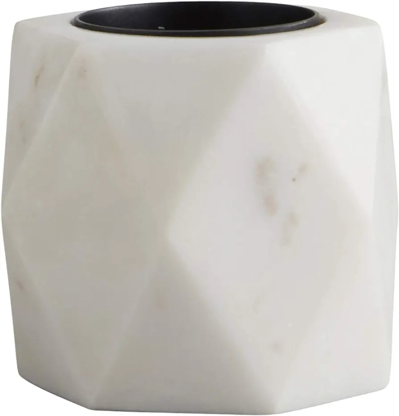 47th & Main Hexagon Marble Tealight Candle Holder, 2.5" Tall, White