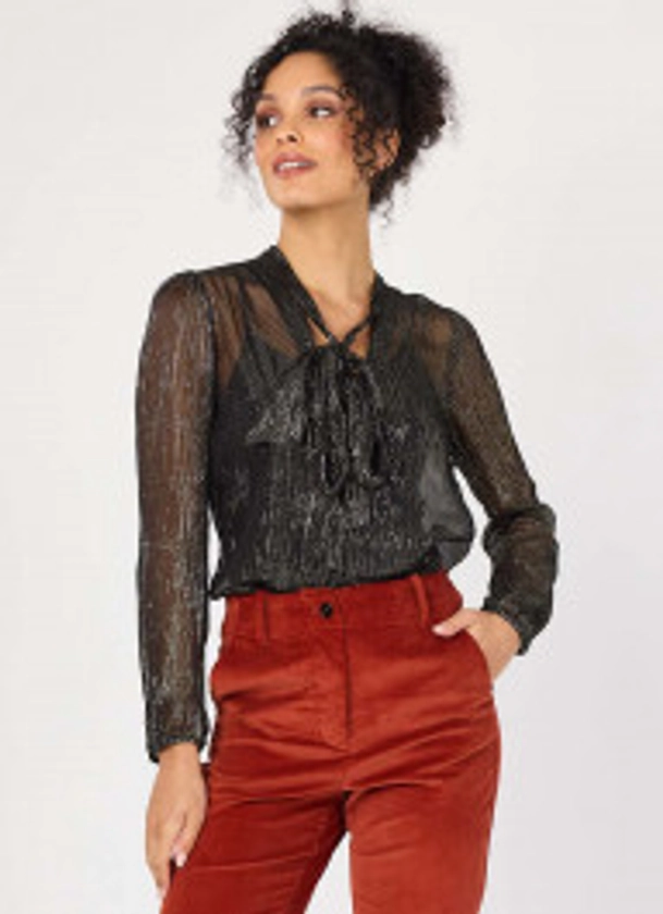 Etoile Gold Lurex Tie Neck Blouse