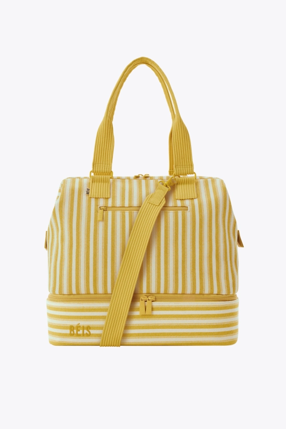 BÉIS 'The Mini Weekender' in Honey Stripe - Yellow Striped Small Weekend & Overnight Bag