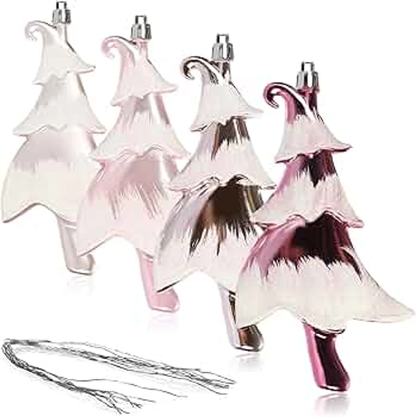 com-four® 4x Christmas tree pendant Christmas tree - Christmas tree decorations to hang up - Christmas tree pendant in the shape of a Christmas tree - unbreakable (4 pieces - pink)