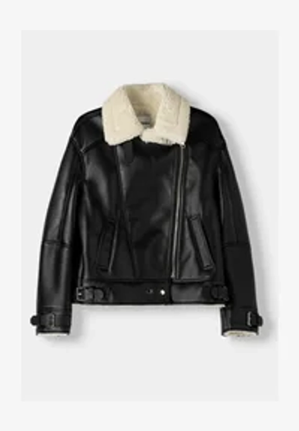 Bershka DOUBLE-FACED BIKER - Veste en similicuir - black/noir - ZALANDO.FR