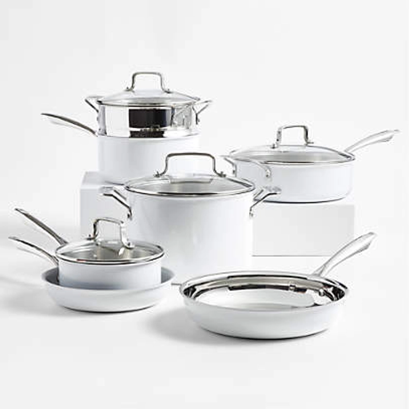 Cuisinart 11-Piece Matte White Stainless Steel Cookware Set + Reviews | Crate & Barrel