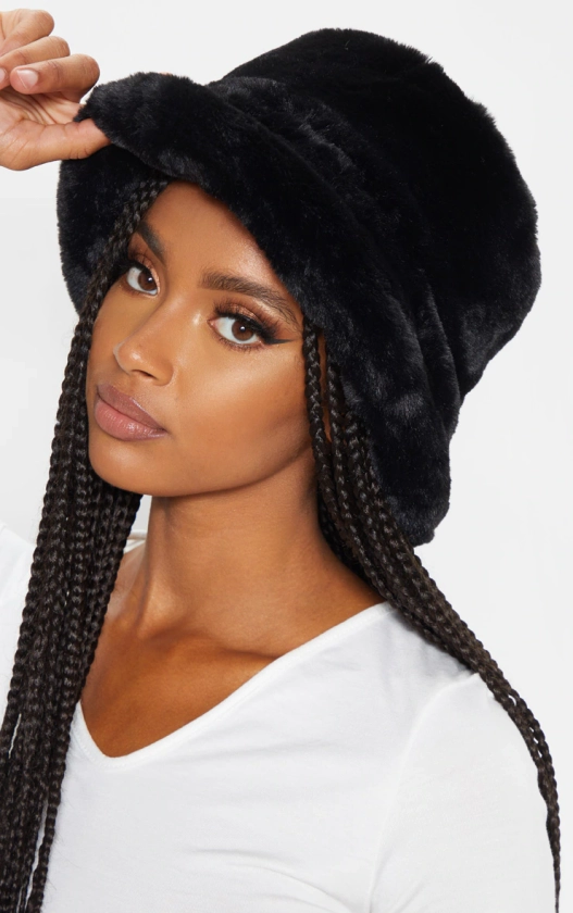 Black Faux Fur Bucket Hat | Accessories
