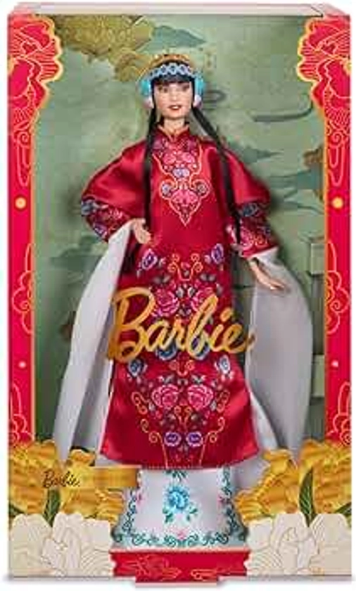 Barbie Signature - Capodanno Lunare Cinese 2024, bambola da collezione con veste rossa floreale e accessori tradizionali ispirati all'Opera di Pechino, giocattolo per bambini, 6+ anni, HRM57