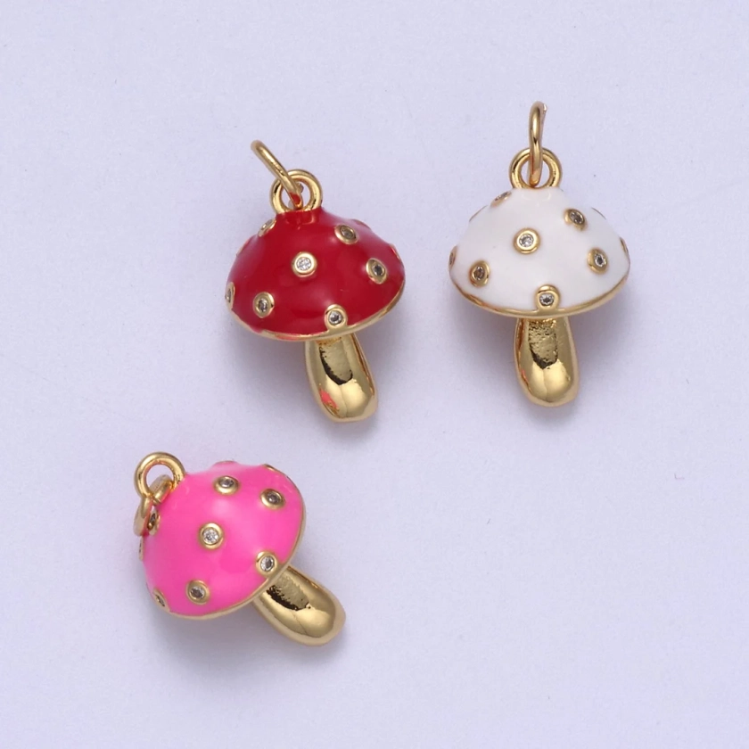 Dainty Magic Mushroom Charms shroomie Pendants Bracelet Necklace kawaii Pink Red White Color N-341 / N-342 / N-343 - Etsy