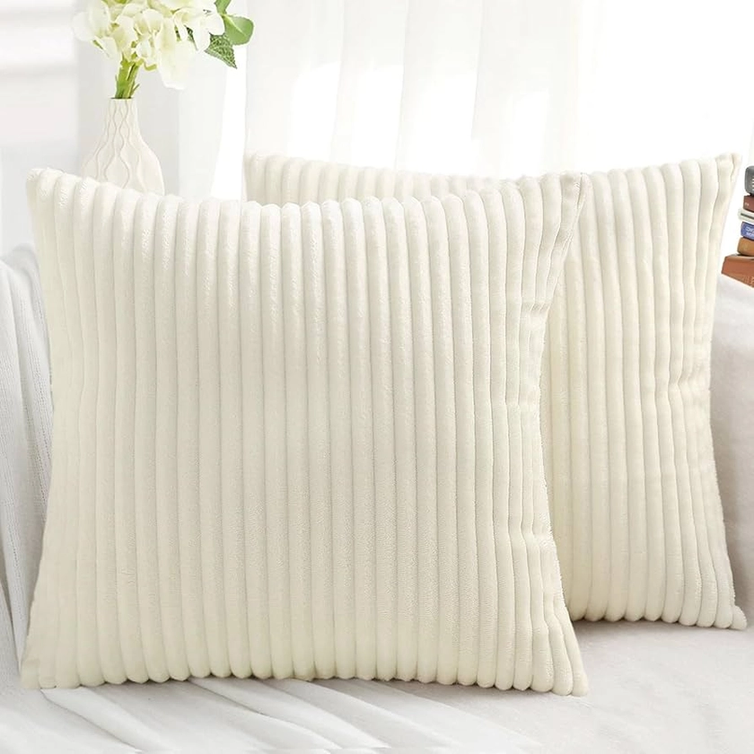 Amazon.com: Simmore Decorative Throw Pillow Covers 18x18 Set of 2, Soft Plush Flannel Double-Sided Fluffy Couch Pillow Covers for Sofa Living Room Home Decor, Cream White : Home & Kitchen