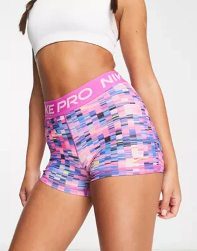 Nike Pro Training dri fit 3 inch booty shorts in pink digital graphic | ASOS