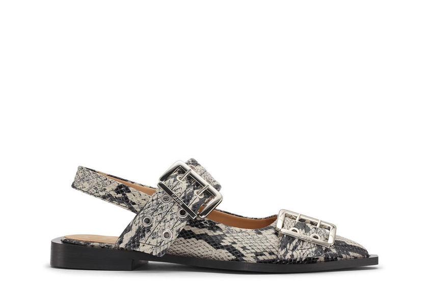 Sand Snake Printed Chunky Buckle Ballerinas | GANNI AU