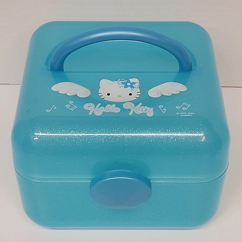 Vintage Sanrio 2001 Blue Hello Kitty Angel Carrying Case Storage Caboodle Makeup