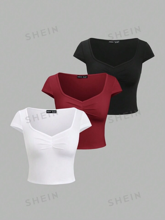 SHEIN MOD Women's Solid Color Simple Casual Short Sleeve T-Shirt