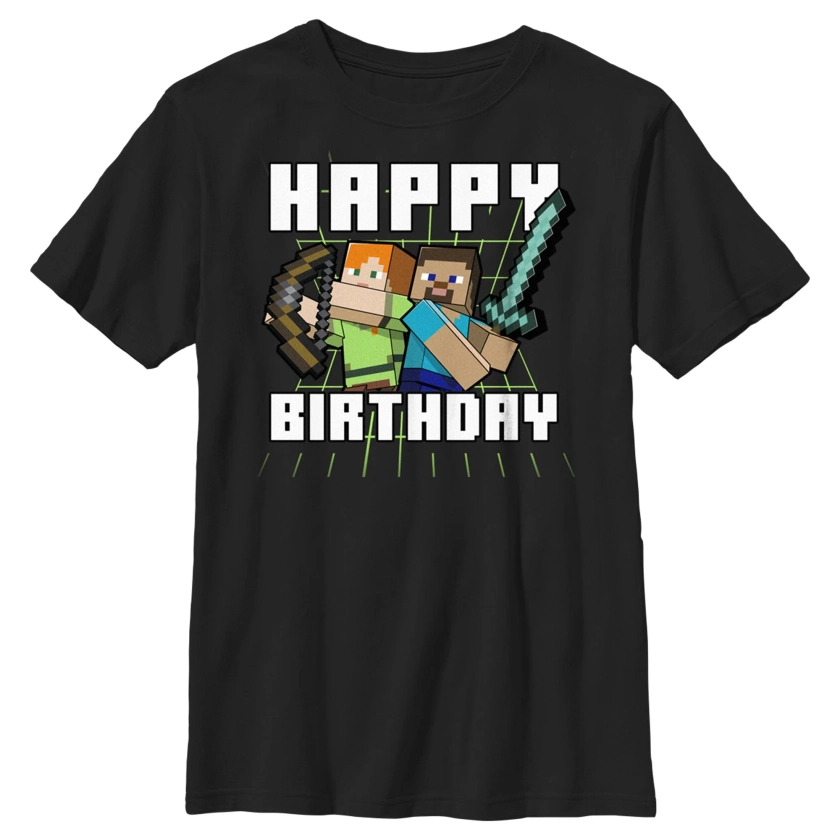 Boy's Minecraft Happy Birthday Steve and Alex Graphic Tee Black Small - Walmart.com