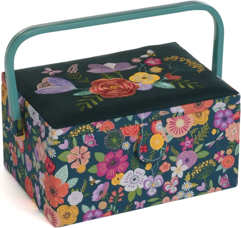 Hobby Gift Boîte de rangement pour artisanat de couture brodée exclusive de taille moyenne, Jardin floral brodé