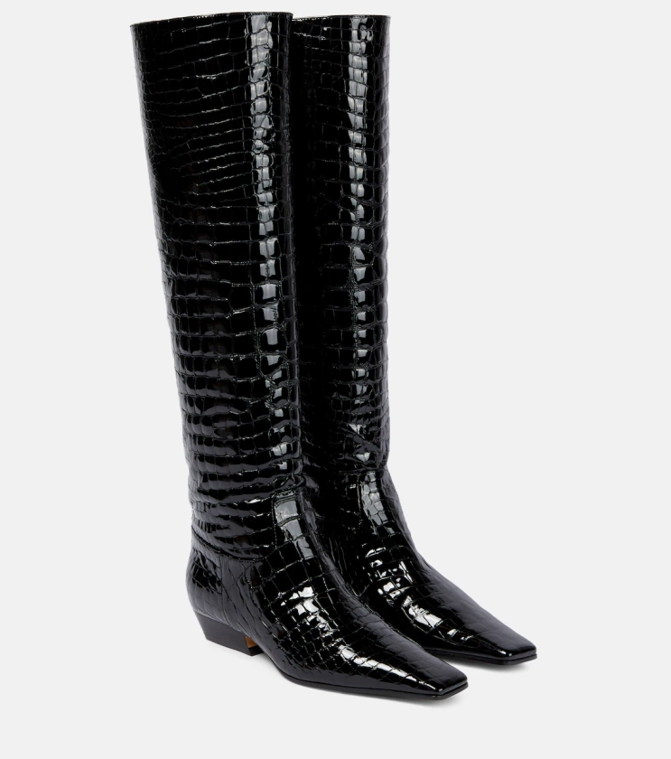 Croc-effect patent leather knee-high boots in black - Khaite | Mytheresa