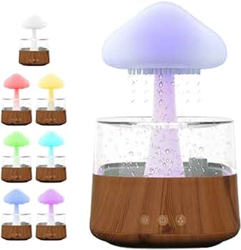 Rain Cloud Humidifier and Oil Diffuser–Water Drip Calming Rain Sounds Waterfall Lamp-Aromatherapy Essential Oil Diffuser with 7 Colors Night Lights for Home Bedroom Aroma-(Wood)