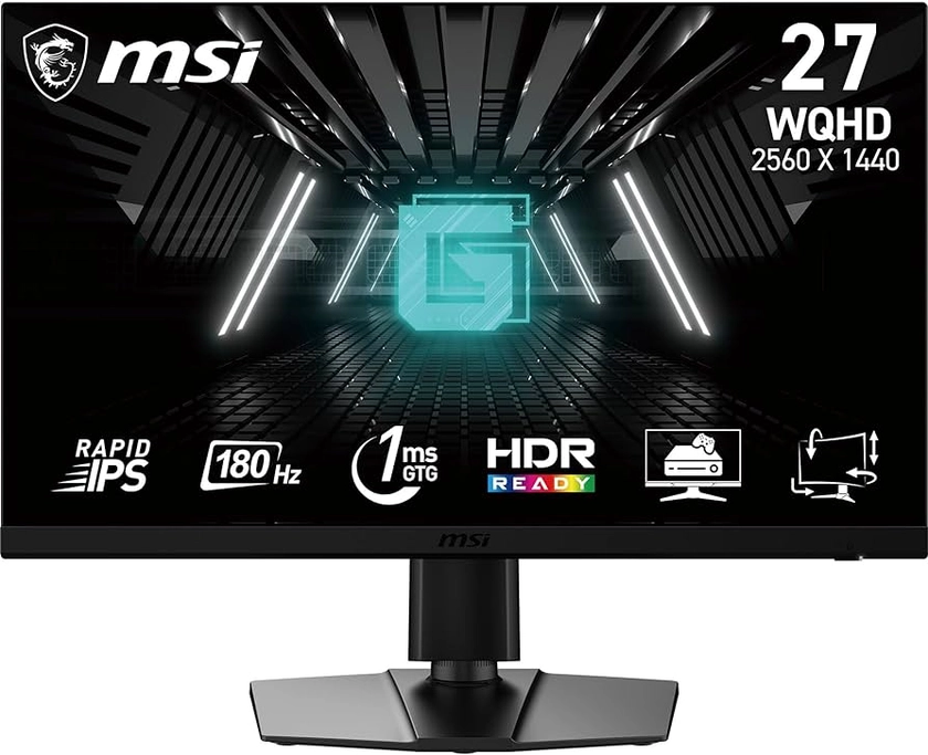 MSI G272QPF E2 27-inch 2560 x 1440 (QHD) Computer Monitor, 180Hz, Adaptive-Synch, HDMI, DisplayPort, VESA Mountable, Tilt, Height Adjustable, Speaker, 1ms, Black