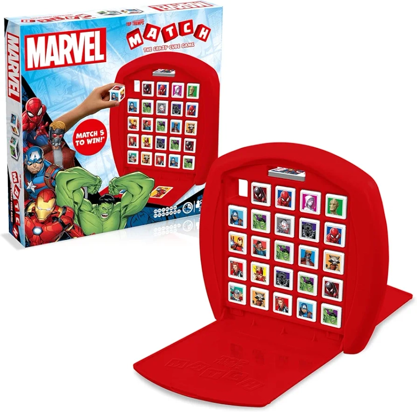 Top Trumps Match Marvel Avengers The Crazy Cube Game, play with 15 superheroes including Spider-Man, Black Widow, Iron Man and Captain America, travel board game, gift for ages 4 plus