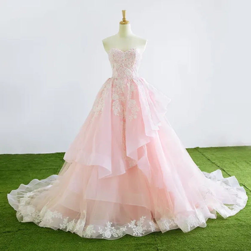 Charmant Princesse Amoureux Sans Manches Rougissant Rose Organza Robe De Mariée 2017 En