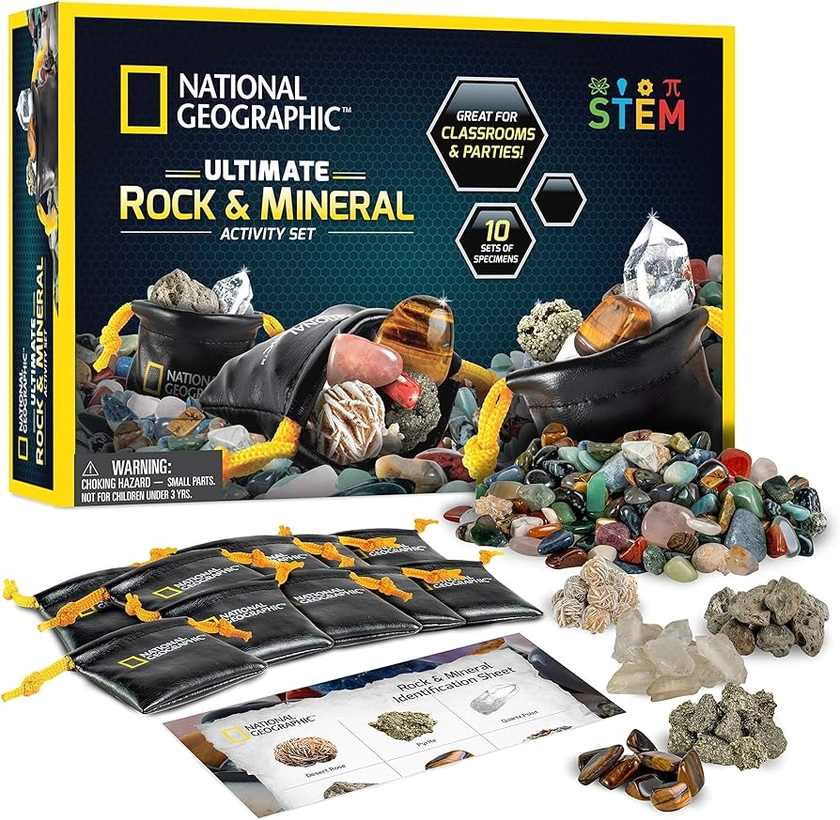 NATIONAL GEOGRAPHIC Kids Rock Collection – 1.25 Lb Assorted Rocks, Minerals & Gemstones Plus 50 Cool Rocks and Minerals to Share, A Great STEM Earth Science Kit for The Classroom, Homeschool & More