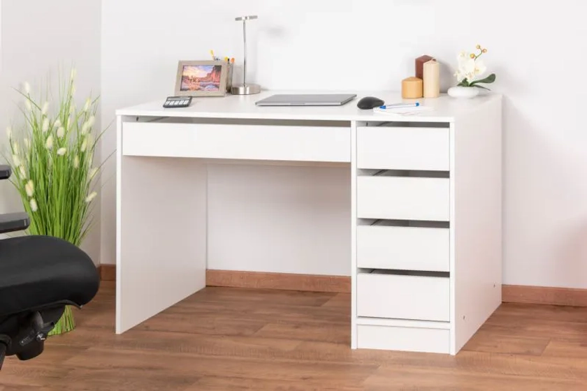 Bureau Beja 01, couleur : Blanc - 75 x 120 x 55 cm (H x L x P)