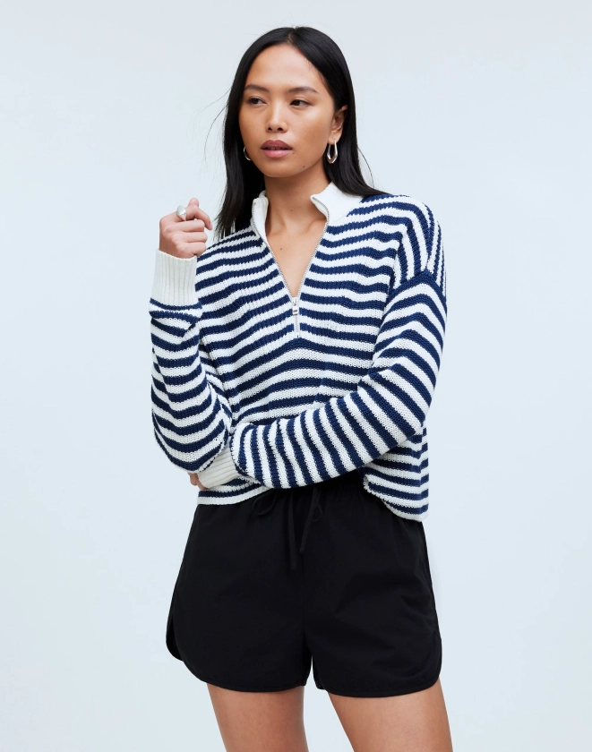 Ribbed Half-Zip Sweater in Stripe