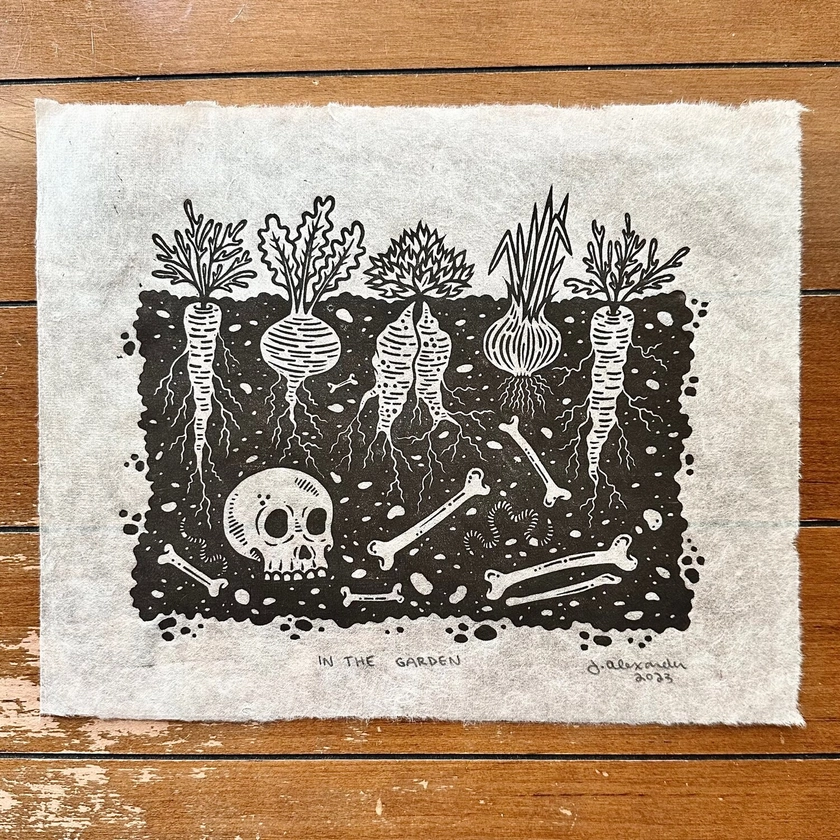 In The Garden Linocut Print 10"x8" — SALTED SNAIL STUDIO