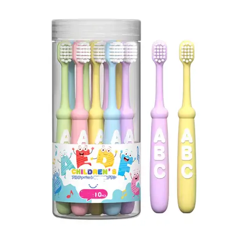 10pcs/pack Letter Antibacterial Silk Kids Toothbrush, Cartoon Soft Bristle Toothbrush, Unisex High Density Brushes, Non-Breaking Student *, Ch