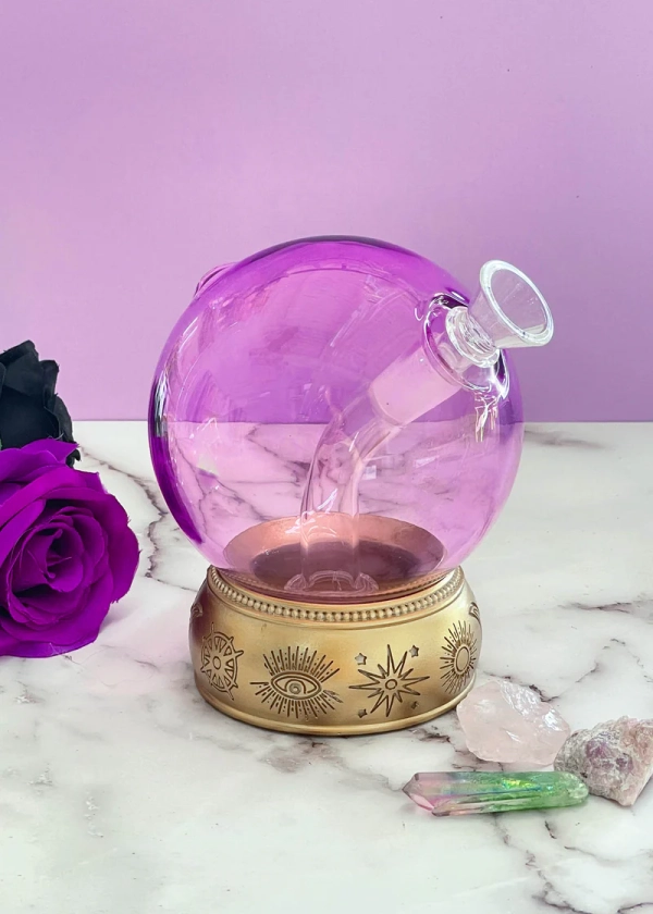 GOLD &amp; PURPLE CRYSTAL BALL BONG