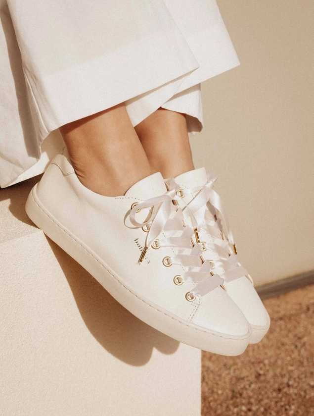 Lana Milk - Sneakers trainers with satin laces in ecru off-white leather