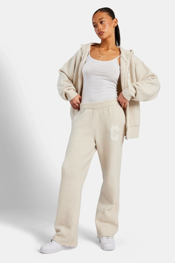 Hooded Zip Through Knitted Tracksuit - Oatmeal