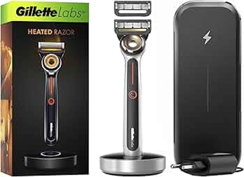 Gillette Labs Heated Men's Razor Travel Kit + 1 Razor Blade Refill, FlexDisc Technology, 100% Waterproof, Gifts for Men, 2 Pin EU Plug