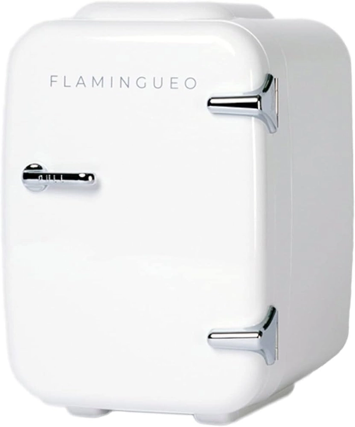Flamingueo Mini Frigo - Mini Réfrigérateurs 4L, Petit Frigo 12V/220V, Mini Frigo de Chambre, Fonction Chaud et Froid, Frigo Cosmetique, Frigo Vintage