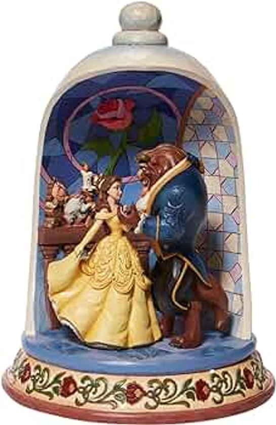 Enesco Jim Shore 6008995 Figurine Disney Traditions La Belle et la Bête Rose Dome Multicolore 10.3 in H x 7.08 in W x 7.08 in L