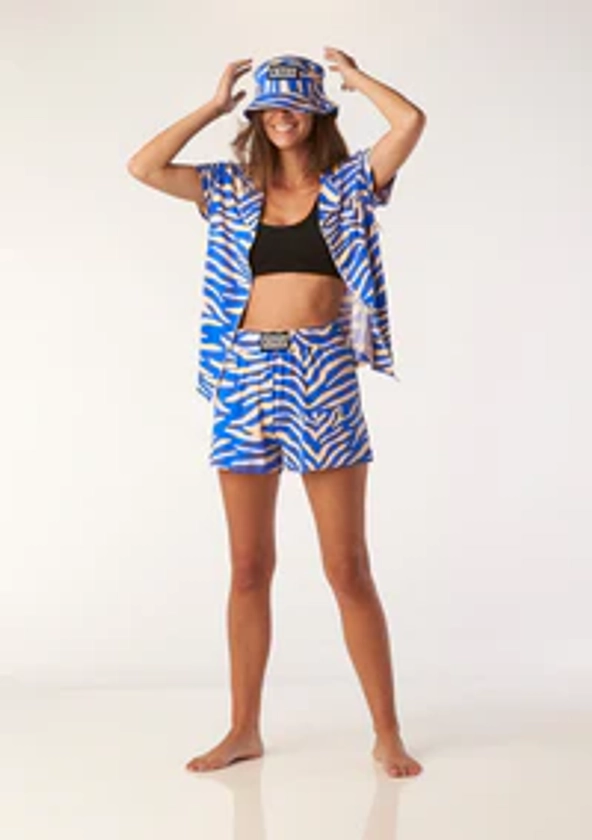 Catnapper set top & shorts (wavy zebra - blue)