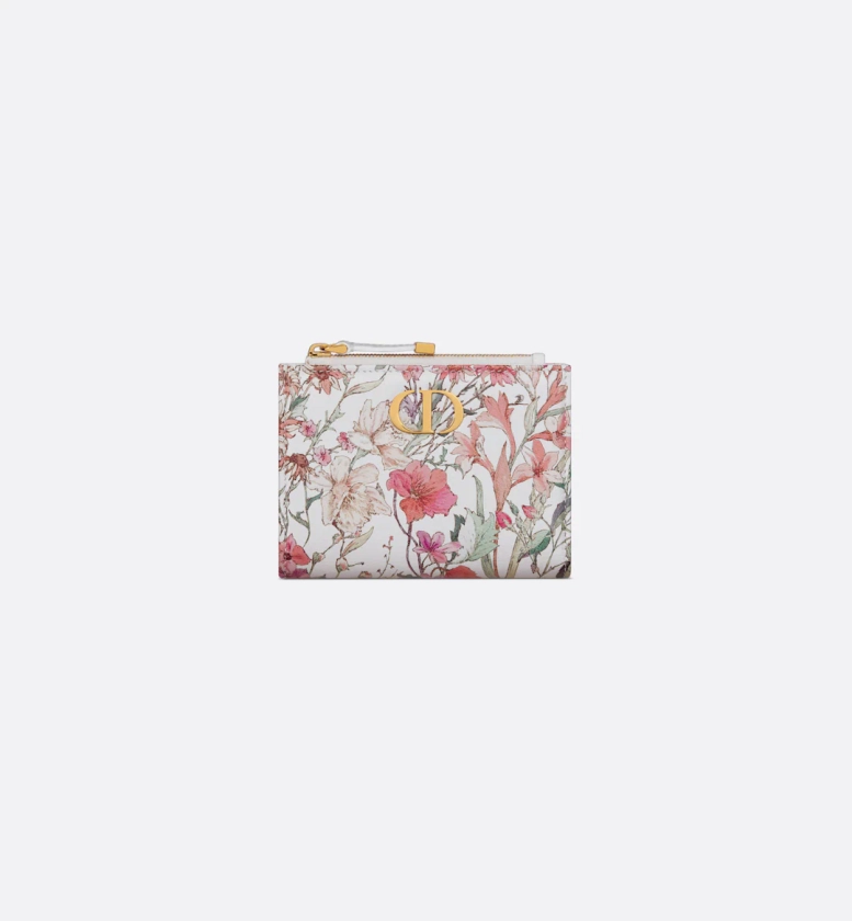 Portafoglio Dahlia Dior Caro Pelle di vitello con stampa Dior 4 Saisons Printemps bianca e multicolore | DIOR