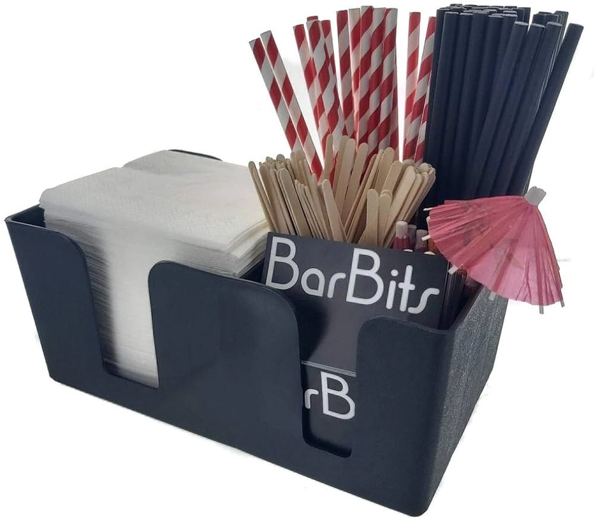 BarBits Black Classic Bar Caddy - Cocktail Napkins Accessories Holder Caddies, Table Storage Organiser, Bar Condiment Caddy, Straw Holder
