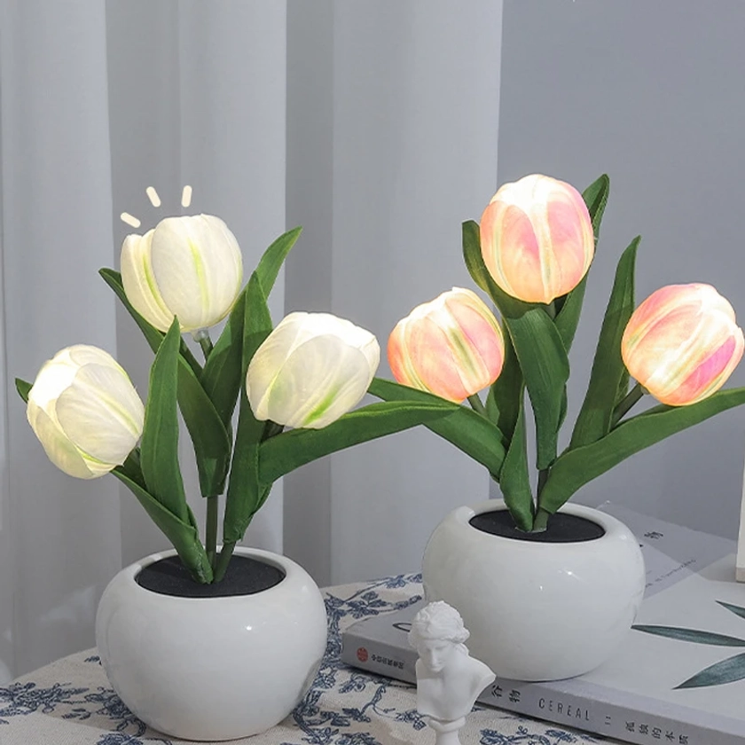 Lampe LED en forme de tulipe, romantique, luminaire décoratif d'intérieur