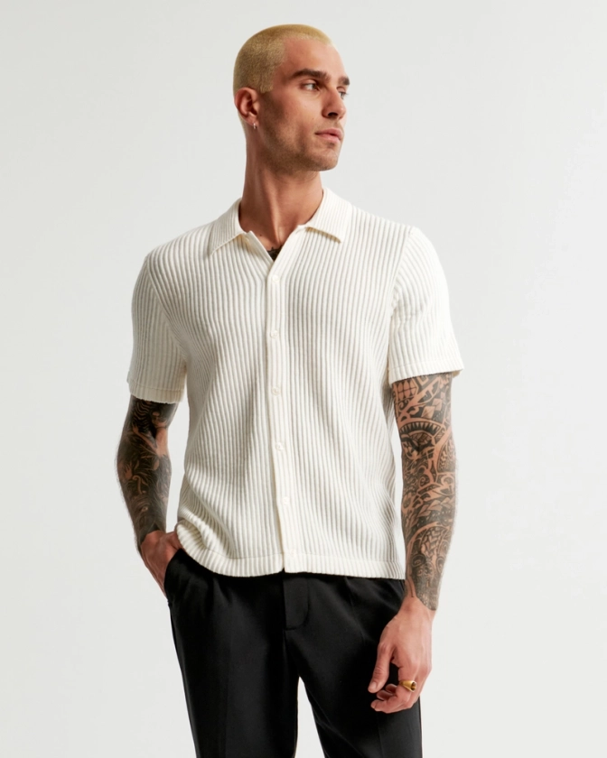 Men's Plisse Button-Through Sweater Polo | Men's Sale | Abercrombie.com
