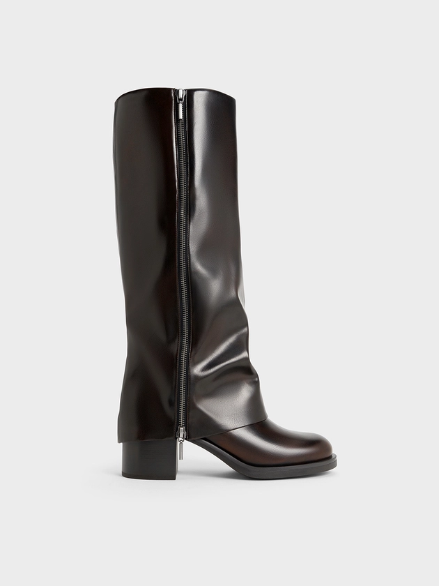 Bottes hautes texturées à fermeture latérale Louise marron | CHARLES & KEITH