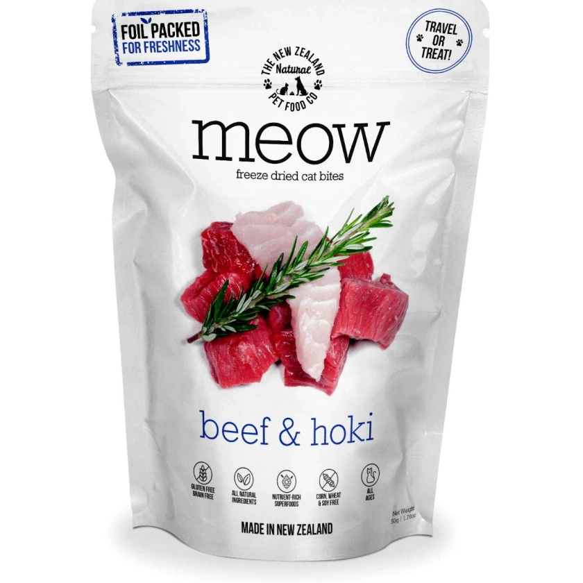 Meow Beef & Hoki Fish Freeze Dried Cat Food 50g