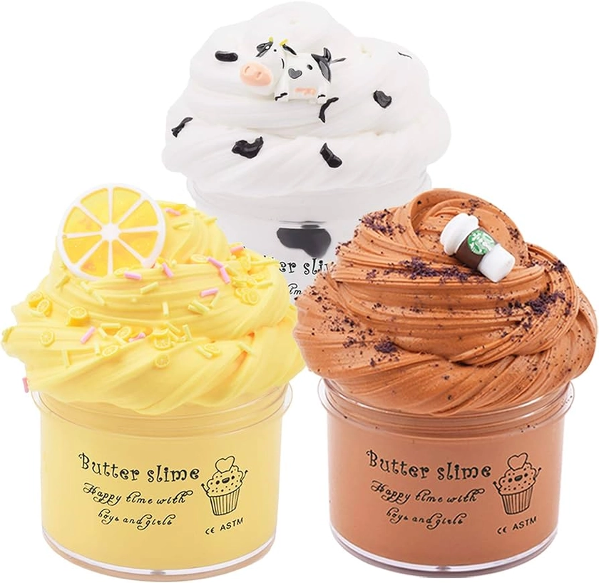 Amazon.com: Butter Slime Kit 3 Pack with Coffee Slime, Milk Slime and Lemon Slime, Beverage Slime, Non-Sticky Sludge Super Soft Cotton Putty Toys, Birthday Gifts Kids Party Favors for Girls and Boys : Toys & Games