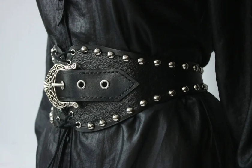 GOTHIC WAIST BELT , studded leather belt , leather waist cincher , wide leather belt , leather cinch belt , leather belt women