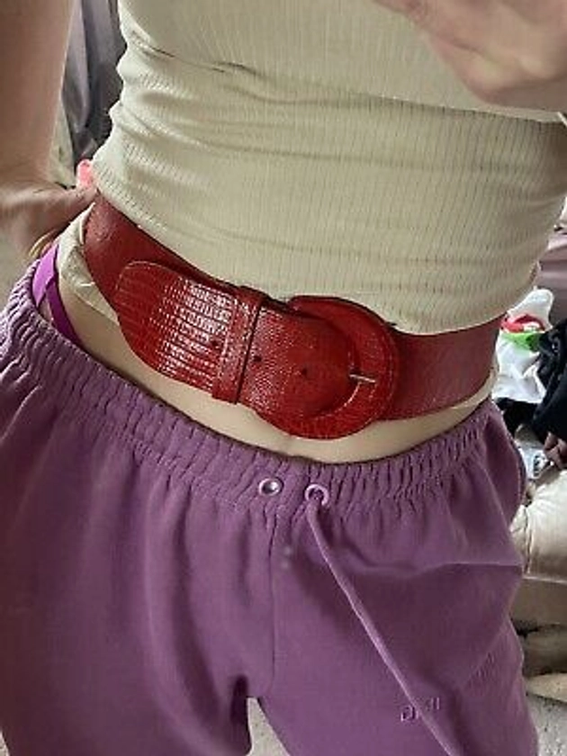 Red Leather Chunky Waist Belt | eBay