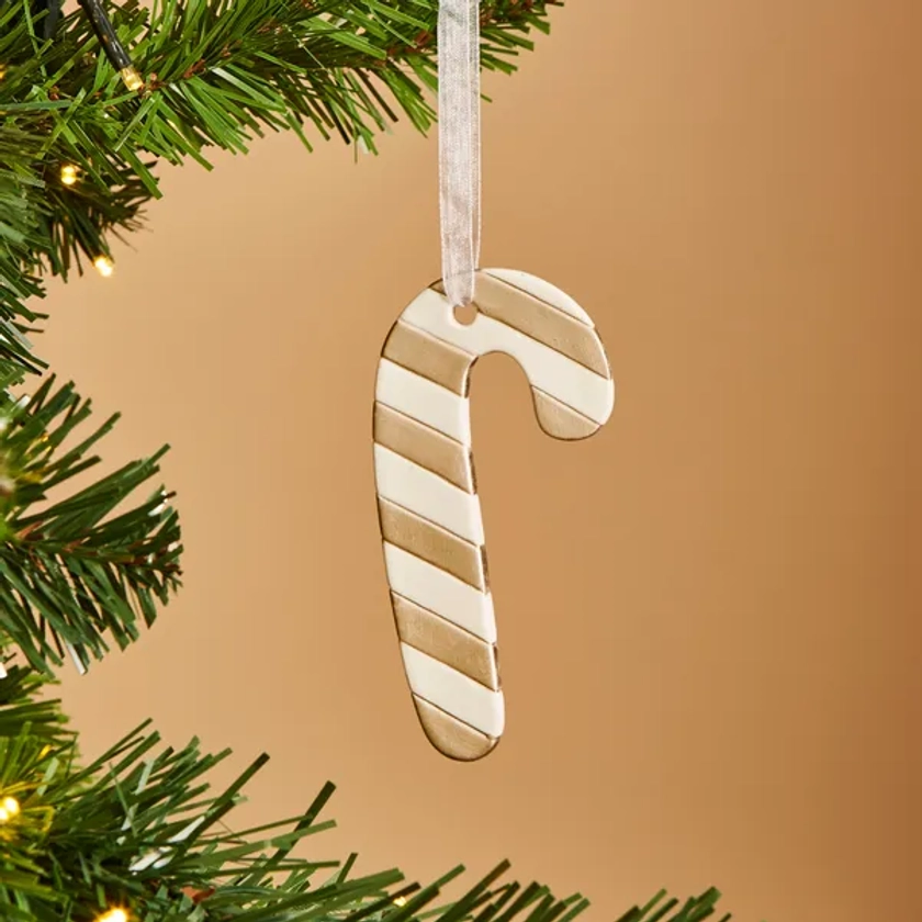 Porcelain Silver & White Candy Cane Hanging Decoration