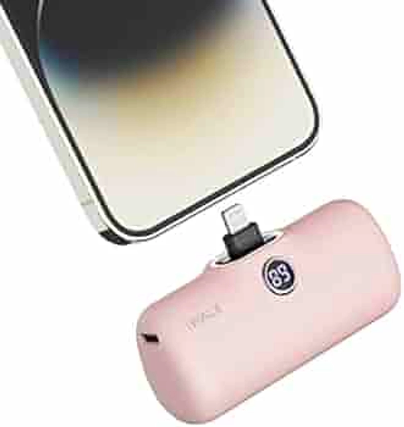 iWALK Portable Charger 4800mAh Power Bank Small and Cute Battery Pack Fast Charging power bank Compatible with iPhone 14/14 Plus/14 Pro/14 Pro Max/13/12/11 /XS/XR/X/8/7/6/Plus and More,Pink