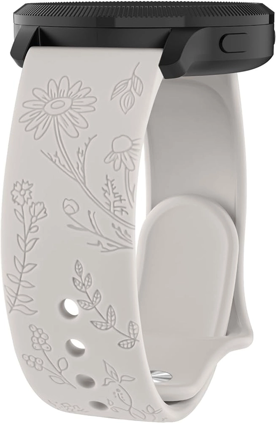 Meliya for Garmin Forerunner 245 Band Forerunner 55 Band Forerunner 165 Band, 20mm Floral Engraved Replacement Band for Forerunner 165 245 645 Music Band/Venu Sq Band/Vivoactive 3 Vivoactive 5 Band